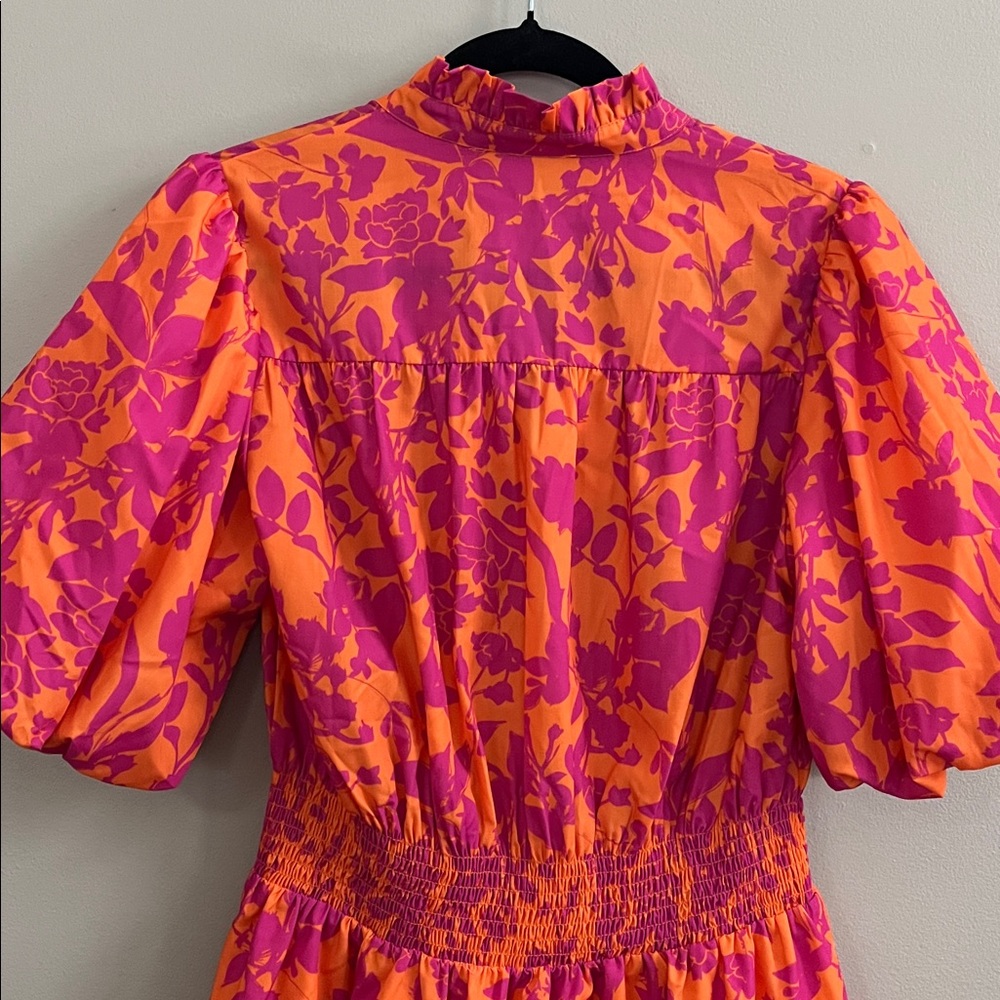THML Living The Dream Orange & Pink Floral Mini Dress size medium - Picture 11 of 16